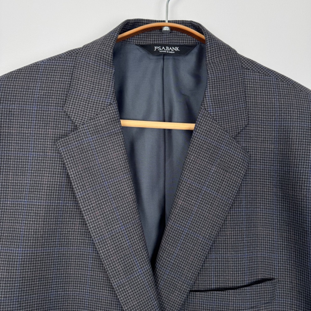 Jos A Bank Mens 48 Long Sport Coat Grey Blue Houndstooth Wool Blazer 48L